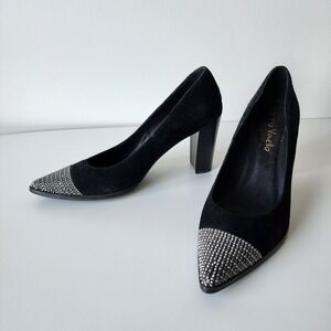 Gino Vaello Shoes Womens 39 Leather Pumps Heels Rhinstones Career Casual Slip On